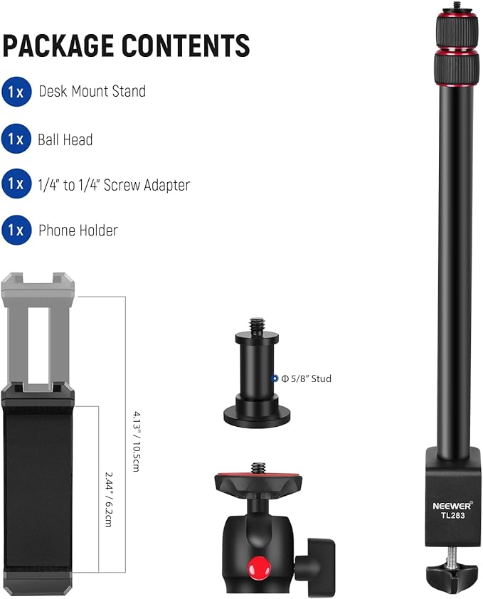 NEEWER Camera Desk Mount with Phone Holder & 360° Ball Head, Desktop Stand - Image 8