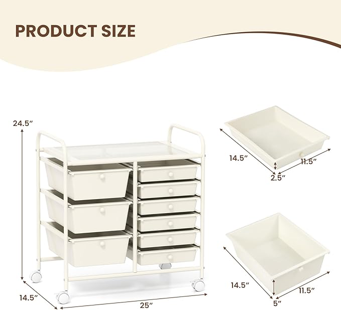 LDAILY 9 Drawer Rolling Storage Cart, Rolling Cart - Image 3