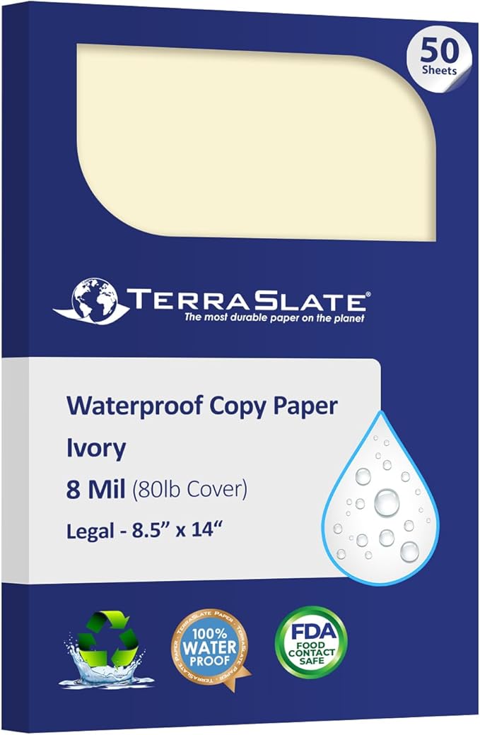 TerraSlate Waterproof Paper, Rip-Proof Colored Paper, 50 Sheets, 8 Mil by TerraSlate
