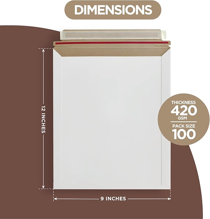 100 Pack Rigid Mailers 9x12 inches – Self Adhesive White Photo Mailers Large– - Image 2