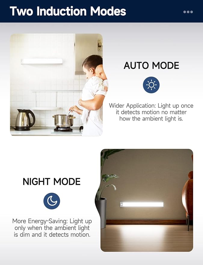 YIGER 2 Packs Under Cabinet Lights, 2000mAh Rechargeable 62 LED White Lighting - Image 3