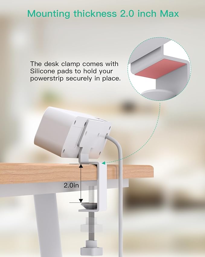 PD40W Desk Clamp Power Strip, Desktop Mount Surge Protector, Fast Charging - Image 5