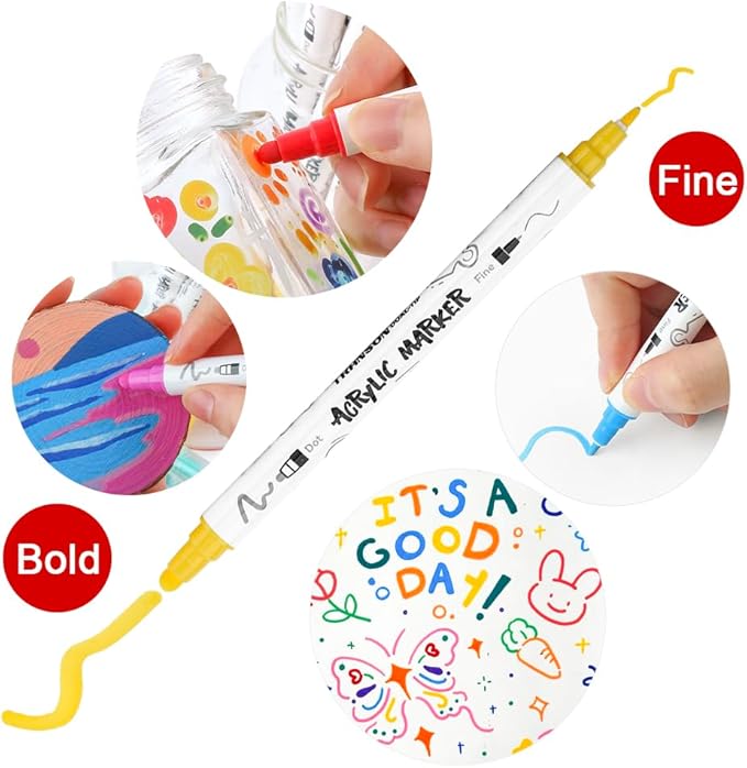 TRANSON 24 Color Bold and Fine Dual-tip Acrylic Paint Pen Set - Image 3