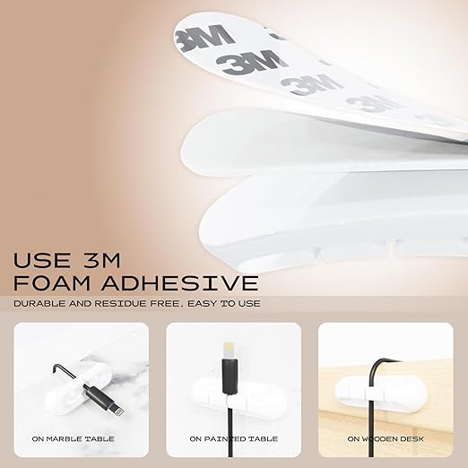 Apromisith USB Cable Organizer Clips Cord Holder, 12 Packs White Self Adhesive - Image 4