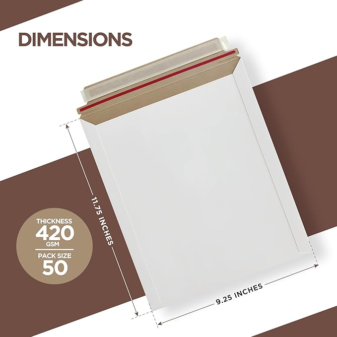 Rigid Mailers 9.25 x 11.75 Inch – 50 Pack White Self Seal Stay Flat Cardboard - Image 2