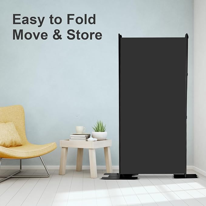 MAYOLIAH 3-Panel Black Room Divider 6ft Tall Folding Privacy Screen w/Flat Base - Image 4