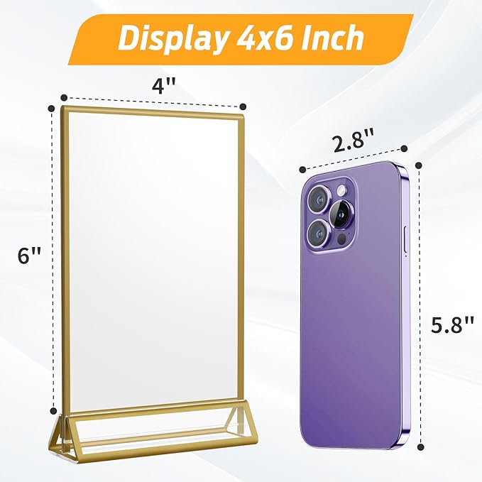 Smarpau 4x6 Gold Acrylic Sign Holder Table Number Holders 8 Pack Vertical - Image 2