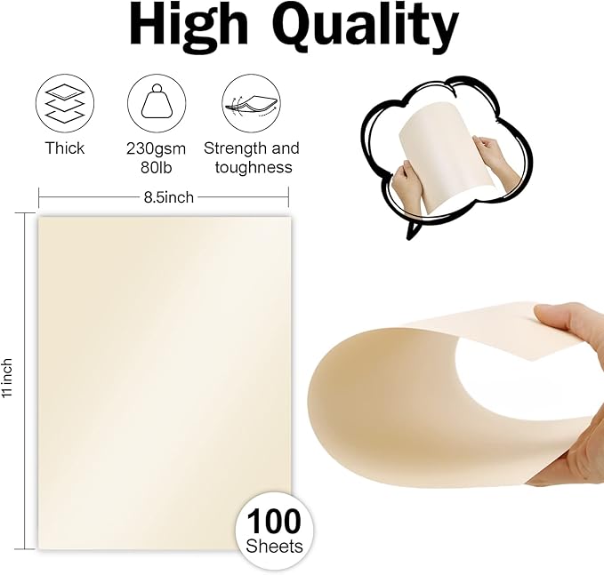 100 Sheets Cream Shimmer Cardstock 8.5 x 11 Off White Paper, Goefun 80lb Ivory - Image 2