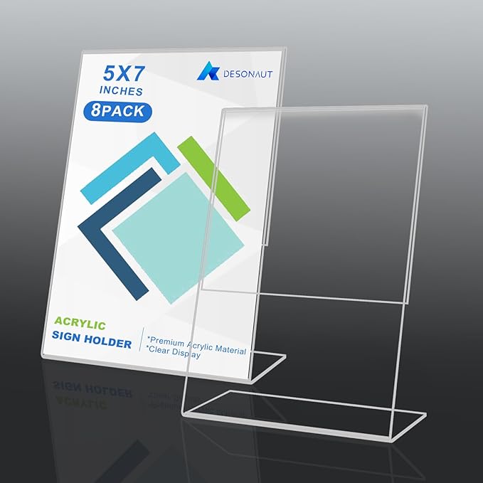 DESONAUT 8 Pack Slant Back Acrylic Sign Holder 5x7 inches, Desktop Tabletop - Image 3