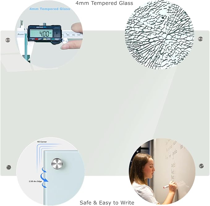 Magnetic Glass Dry Erase Whiteboard, 36 x 24 Inches Frameless Glass White Board - Image 4