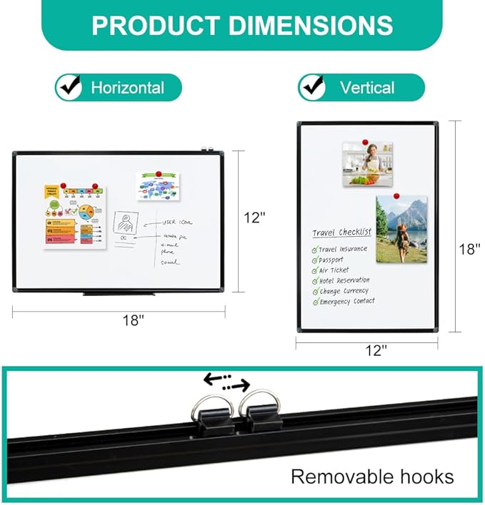 XIWODE 12x18 Inch Magnetic Dry Erase Whiteboard，Black Aluminum Frame - Image 2