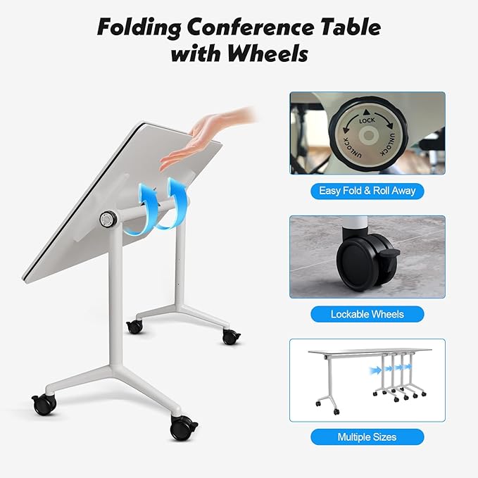 Goakwwuz Conference Room Tables Folding Conference Table Modular White Training - Image 4