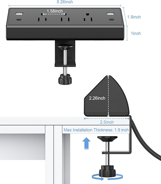 Desk Clamp Power Strip, 40W Fast Charging Station, Desktop Mount Surge Protector - Image 7