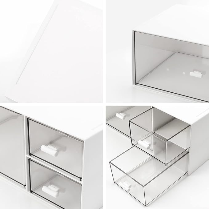 Desk Drawer Organizer, Stackable Storage Drawers, Plastic White Desk Organizers - Image 6