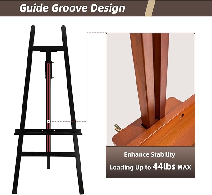 Stuelloaf Large A-Frame Wooden Painting Display Black Easel, Large Adjustable - Image 4