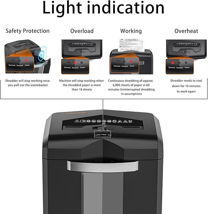 Bonsaii Heavy Duty 18-Sheet Office Shredder – 60-min Continuous Run, Cross-Cut - Image 4