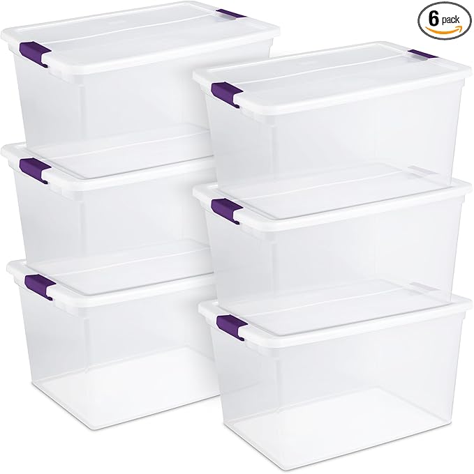 Sterilite 6-Pack Plastic Storage Bin w/ Latch Lid, 66 Qt by Sterilite