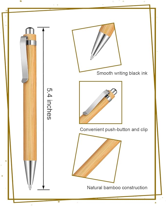 lyforx Bamboo Pens Bulk Wooden Bamboo Pens Engraving Wooden Ballpoint Pen - Image 2