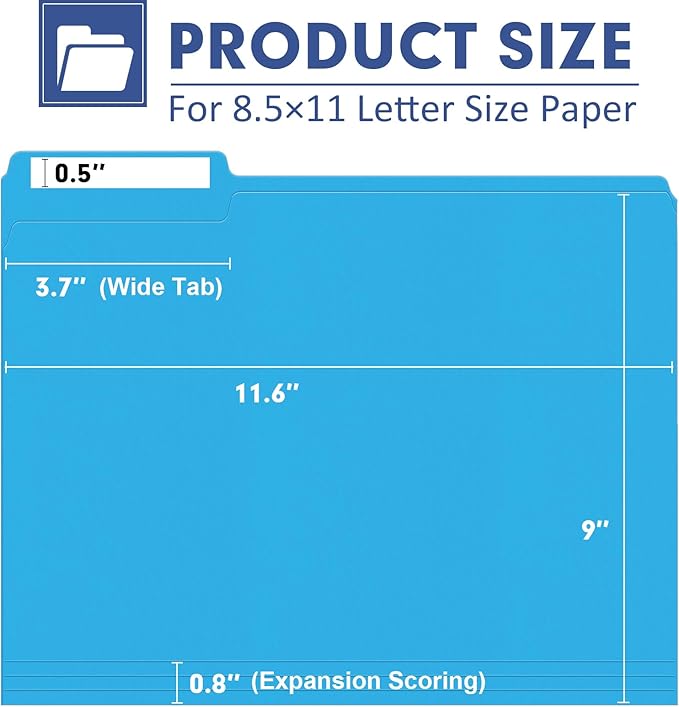 File Folder, PANDRI 220 Pack Colored File Folder, 1/3 Cut Tabs, Letter Size - Image 2