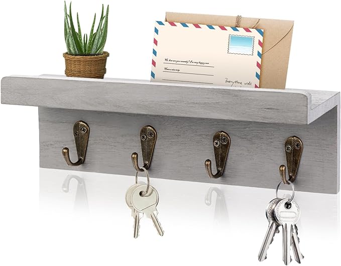 HRONRAD Rustic Key Holder for Wall, Farmhouse Wall Shelf by Hronrad