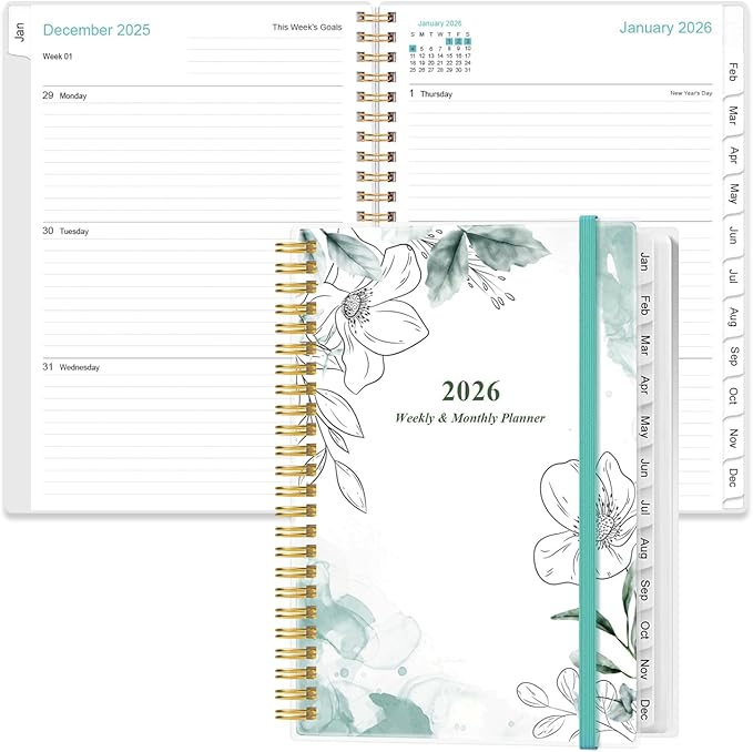 Planner 2026 - A5 Weekly & Monthly Planner Spiral Bound, January 2026 to by Heveboik