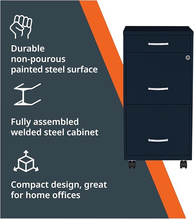 LYS SOHO Box/File/File Mobile Navy File Cabinet, 3 Drawer - Image 4