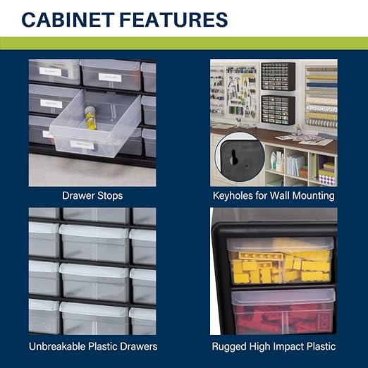 Akro-Mils 24-Drawer Plastic Storage Cabinet | 20" W x 6" D x 16" H | Black | - Image 4