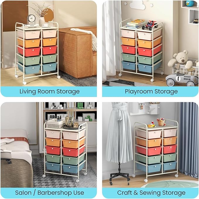 LDAILY 10 Drawer Rolling Cart, Storage Cart Organizer on Wheels, Drawer Cart - Image 9