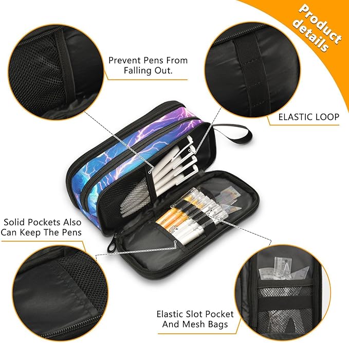 BOENLE Custom Wolf Howling Moon Lightning Pencil Case Box Boys Girls - Image 3