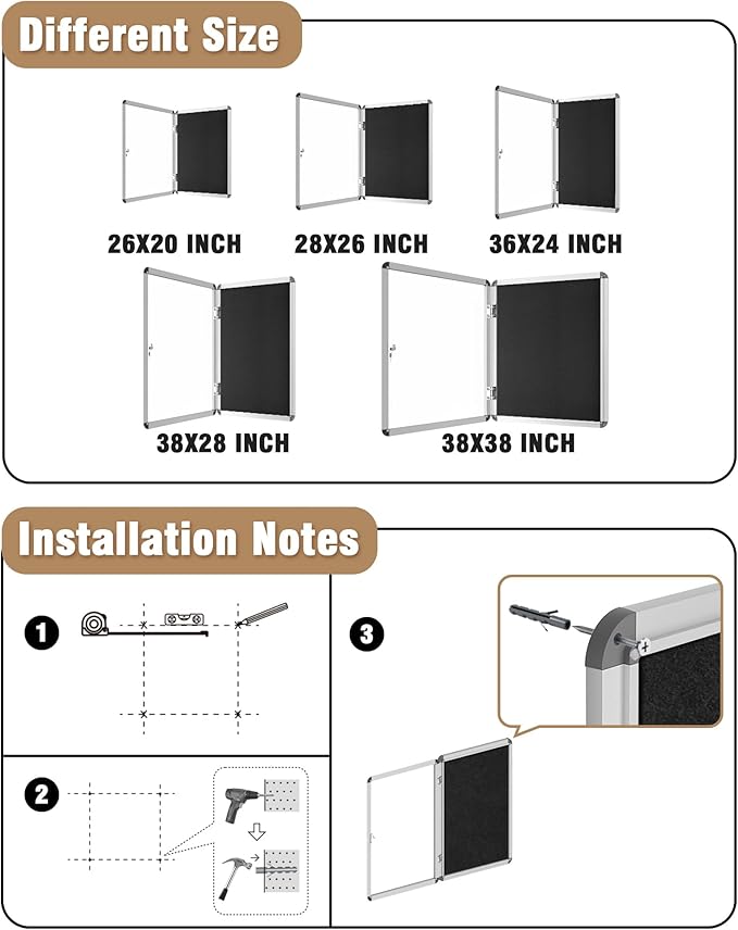 Mifuro 26"x20" Enclosed Bulletin Board, Lockable Weather-Resistant Aluminum - Image 4
