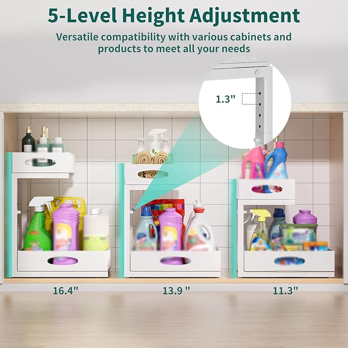 Beleeb Under Sink Organizer, Extra-Wide Upgrade, 1 Pack 2 Tier Metal Slide Out - Image 3