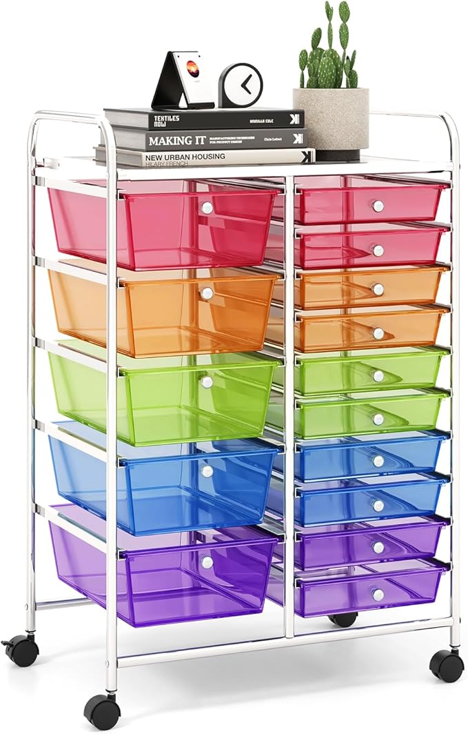 LDAILY 15 Drawer Rolling Storage Cart, Rolling Cart by LDAILY