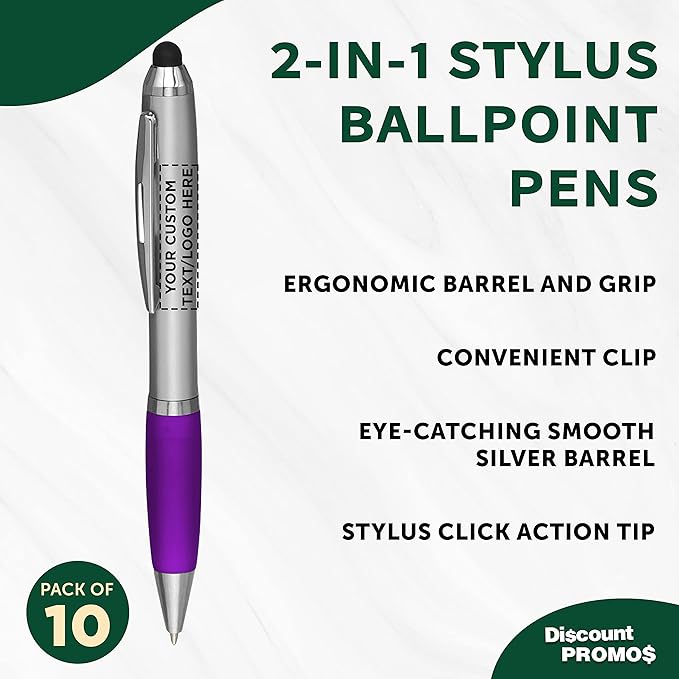DISCOUNT PROMOS Custom Stylus Ballpoint Pens Set of 10, Personalized Bulk Pack - Image 3