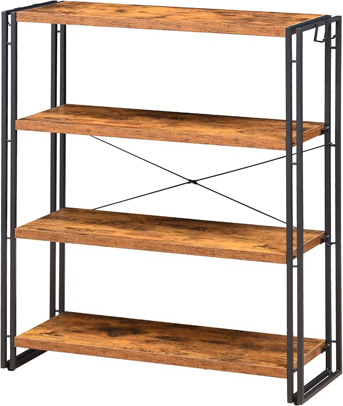 HCHQHS Bookshelf, 4-Tier Industrial Bookcase, Rustic Open Book Shelf, by HCHQHS
