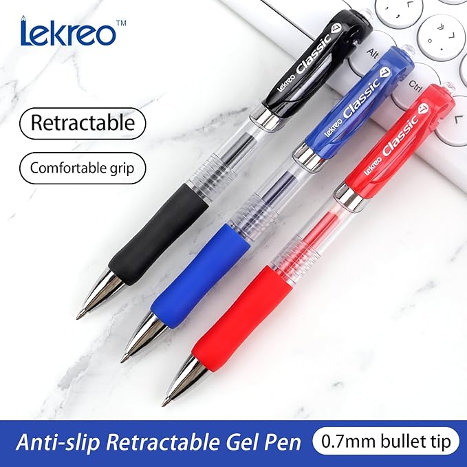 Lekreo Classic Retractable Gel Roller Pens, 0.7mm Fine Point - Image 7