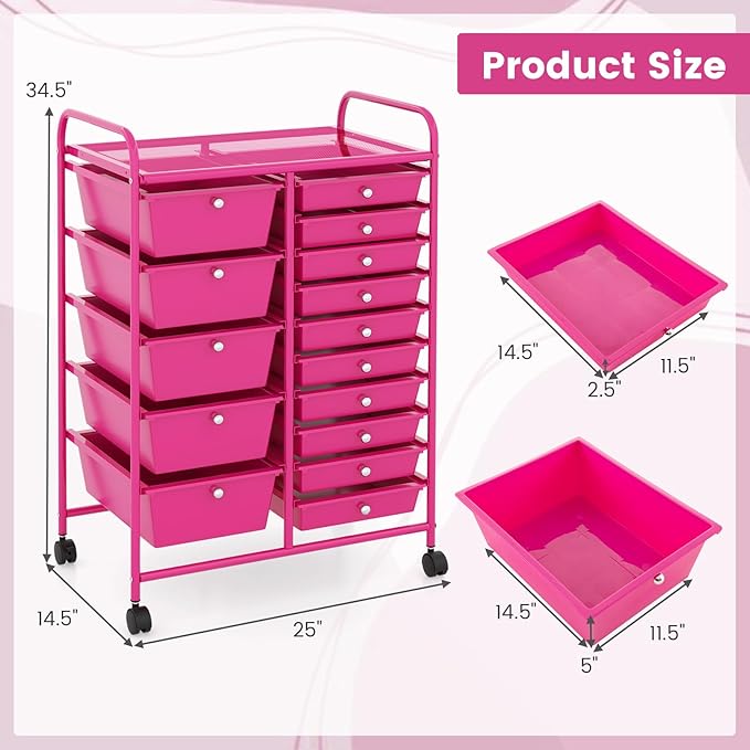 COSTWAY 15-Drawer Rolling Storage Cart, Mobile Utility Cart - Image 3