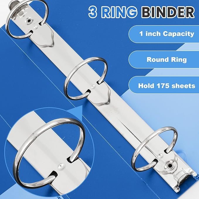 Henoyso 12 Pcs 3 Ring 1 Inch Binders Fits 8.5 x 11 Inch Letter Size Paper - Image 4