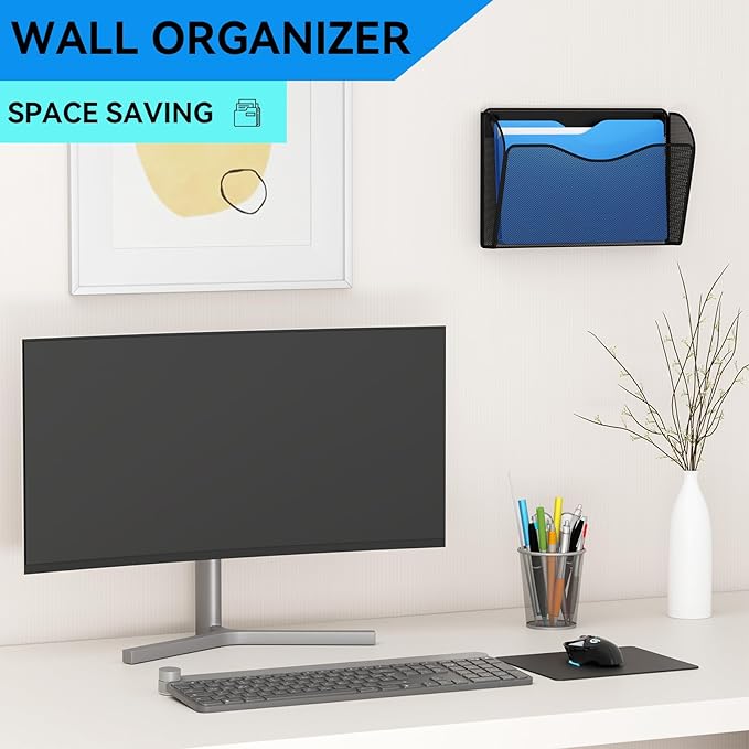 GDINDINFAN 6 Single Pocket Wall File Holder, Mesh Hanging File Folder Paper - Image 2