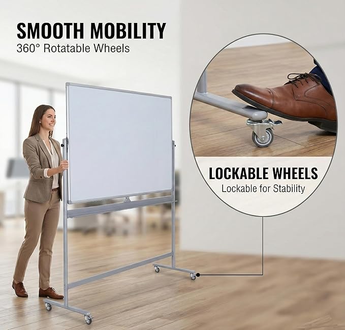 DexBoard Double-Sided 72" x 48" Mobile Whiteboard, Extra Large Rolling Magnetic - Image 4