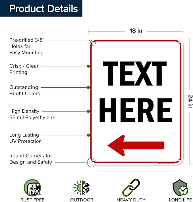Custom Arrow, Custom Directional Sign, Left Arrow, 18x24 Inches, 55 mil thick - Image 6