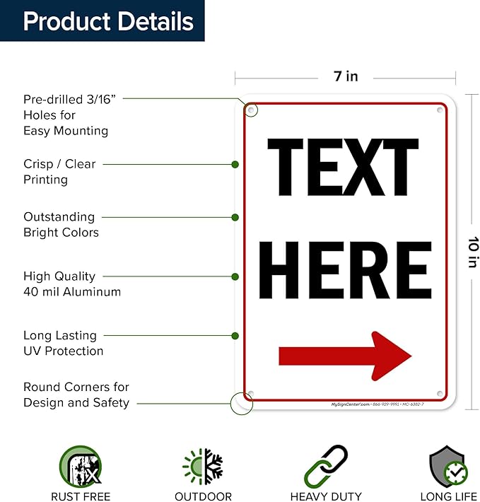 Custom Arrow, Custom Directional Sign, Right Arrow, 7x10 Inches, Rust Free .040 - Image 6
