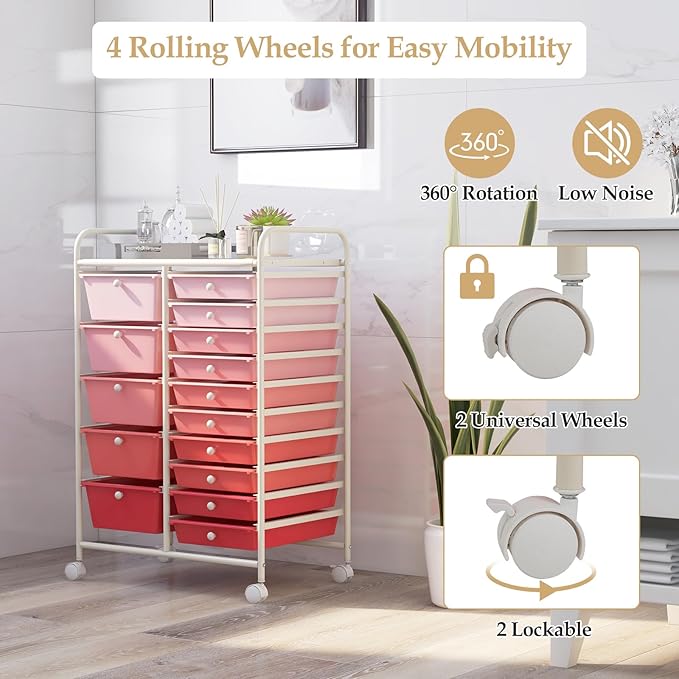 HAPPYGRILL 15-Drawer Rolling Cart, Storage Carts - Image 4