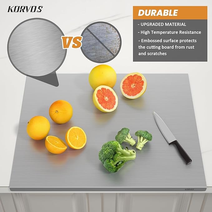 KORVOS 304 Stainless Steel Cutting Board, 23.6" x 19.6" Large Size Stainless - Image 3