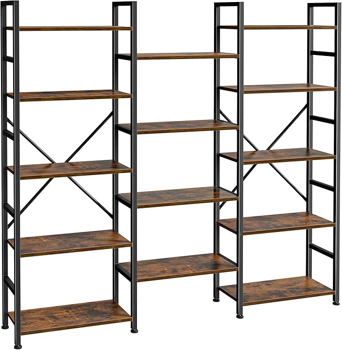 SUPERJARE Triple 5 Tier Bookshelf, Bookcase by SUPERJARE