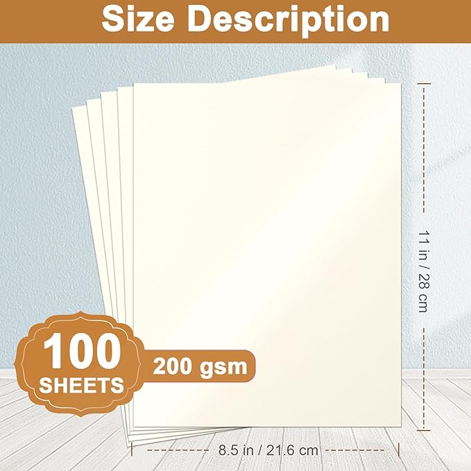 Silunkia 100 Sheets Cream Shimmer Cardstock 8.5 x 11 Ivory Paper, 200gsm/75lb - Image 2