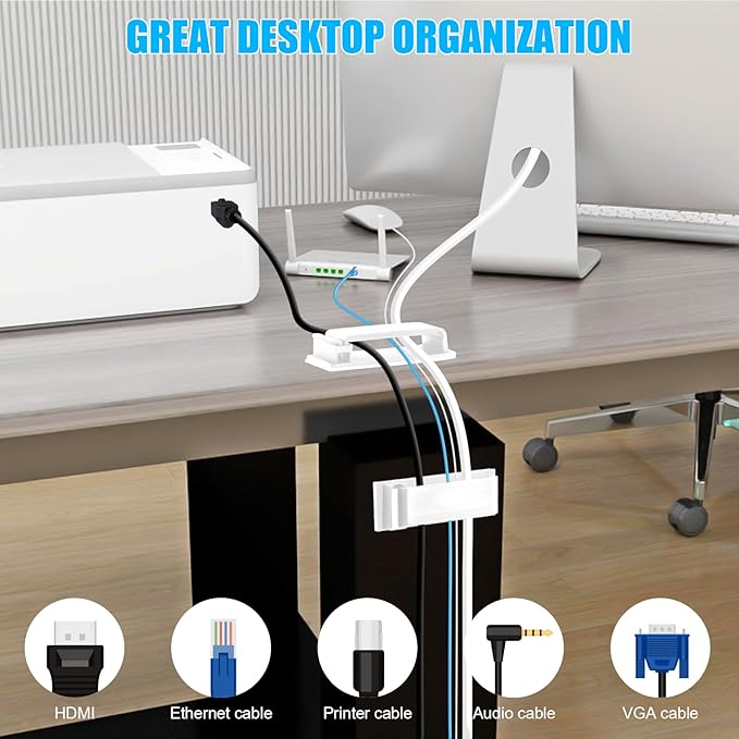 XHF 80 PCS Self Adhesive Cable Clips White, Wire Clips Cable Management Wire - Image 5