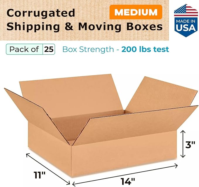 Medium Moving & Shipping Boxes 14"L x 11"W x 3"H - Image 2