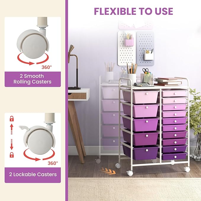 DORTALA 15-Drawer Rolling Storage Cart - Image 7