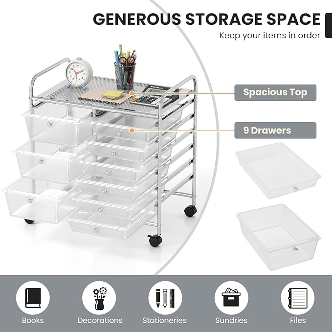 LDAILY 9 Drawer Rolling Storage Cart, Rolling Cart - Image 6