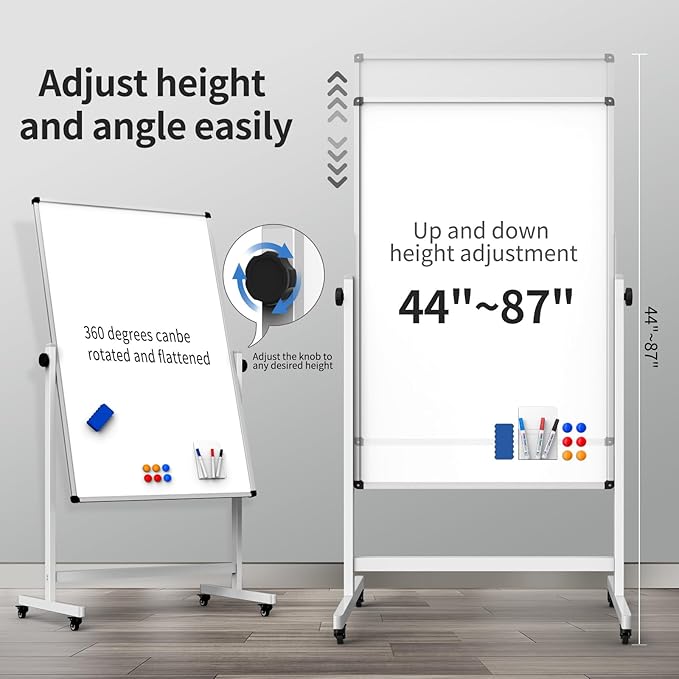 Double-Sided Corkboard Whiteboard, 32 x 48 Inches Dry Erase Board on Wheels - Image 3